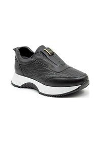 Resim Zarex 919 Kadın Hakiki Deri Lastikli Günlük Casual Ayakkabı Siyah Krem 