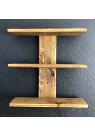 Resim O&Awood Doğal Ahşap Dekoratif Minimal Duvar Rafı,3 Katlı Vintage, Retro A 