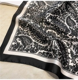 Resim Yeni Paisley Baskılı Kare Eşarp Yumuşak Saten Bandana Vintage Rüzgar Geçirmez Baş Örtüsü Şal Taklit İpek Seyahat Plaj Havlusu 2,70x70cm Çok Renkli 