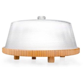 Resim E&D Collection Hira - Cam Kapaklı Bambu Kek Fanusu 30 cm 