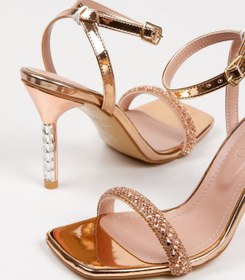 Resim SUENO SHOES Kadın Rose Metalik Taşlı Abiye Topuklu Ayakkabı 