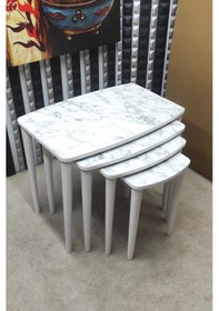 Resim 4 Lü Mdf Lam Ahşap Zigon Sehpa Beyaz Mermer 