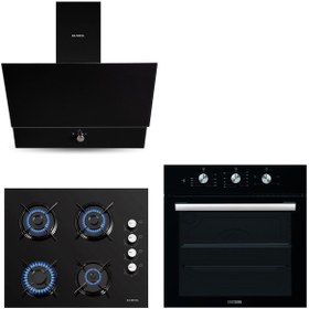 Resim KUMTEL Kristal Siyah Cam Ankastre Set 