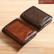 Resim Men's Vintage Gerçek Deri Rfid Engelleme Cüzdanı, İnce Kısa Çok Fonksiyonlu Kimlik Kredi Kartı Tutucu, Hediyeler 
