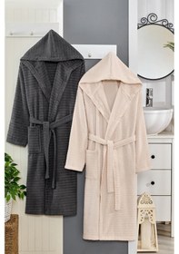 Resim 2li Kapüşonlu Bornoz Doğa Antrasit - Bej S/m Antrasit - Bej 