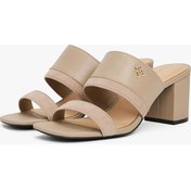 Resim Leather & Suede Block Heel Mule Bej 