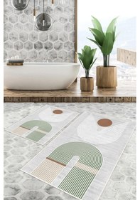 Resim Dijital Baskı Modern Kaymaz Taban 2li Set Banyo Paspası Klozet Takımı 50x60cm-60x100cm Yeşil 