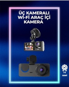 Resim 1080p Ön + 720p Arka & İç Kamera Suya Dayanıklı Araç Güvenlik Kamerası 