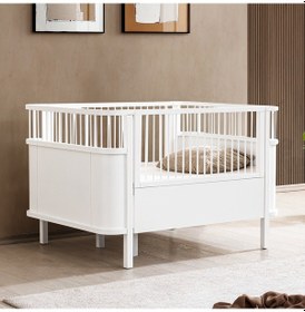 Resim Mdf Beşik 130x90 Trend Büyüyen Beşik Beyaz + 1 Comfort Yatak Beyaz 