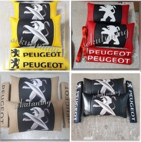 Resim Peugeot Lüks Deri Oto Boyun Yastığı,Kemerlik Ve Ayna Ipi Hediyesi 
