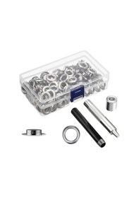 Resim Geeksen 100 Adet Gümüş 10mm Çelik Göz İzi Kiti - Çadır/tente Perde Takımı: Montaj Aleti + Delme Aracı + Taşınabilir Kutusu 