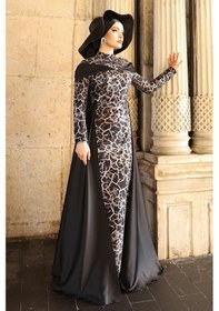 Resim Raika Moda Frezya Parıltılı Şık Tesettür Abiye Kahverengi 