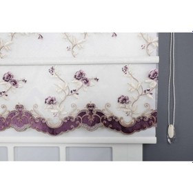 Resim Blind-x Mor Çift Mekanizmalı Kadife Sarmaşık Nakışlı Tül Stor Perde Dayanıklı Alüminyum Kasa 