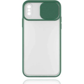 Resim Apple iPhone x Kılıf Lens Sürgülü Kamera Korumalı Silikon - Koyu Yeşil 