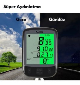 Resim Techtic Sunding Bisiklet Km Hız Göstergesi Işıklı LED Ekranlı Kronometre Derece Saat(24 Fonksiyon) 