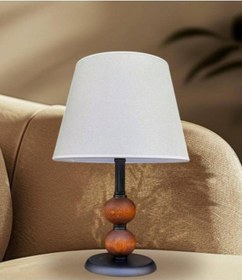 Resim Dual Siyah Abajur Çift Top Ahşaplı Krem Şapkalı Siyah 