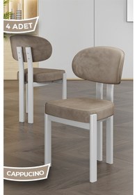 Resim Canisa Dore Serisi 4 Adet Cappucino Babyface Kumaş Beyaz Metal İskeletli Mutfak Sandalyesi Cappucino Sandalye Ayaklar Beyaz 