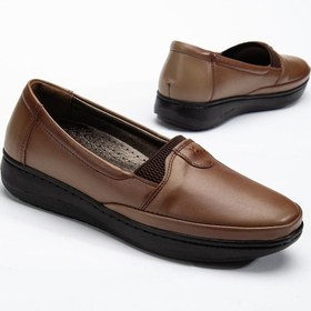 Resim Büyük Numara Hakiki Deri Kadın Günlük Ortopedik Ayakkabı Vizon Düz Model-3504 VIZON Vizon 