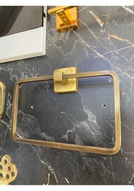 Resim İsaoğlu Yapı Mat Gold Havluluk Antik Gold Kare Havluluk Pirinç Malzeme Antik Eskitme Banyo Aksesuar Gold 