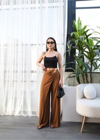 Resim Genel Markalar eyesof Keten Önü Çapraz Parçali Lastikli Ve Bağcikli Geniş Paça Pantolon 