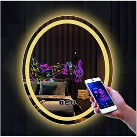 Resim Dnr-Mirror55x75 Cm Bluetoothlu Buğu Yapmayan Dokunmatik Tuşlu Kumlamalı Günışığı Ledli Elips Banyo Aynası 