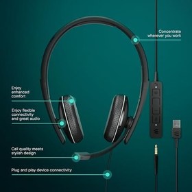 Resim EPOS Adapt 165T USB II - Kablolu, Çift Taraflı Kulaklık - 3,5 mm Jak/USB Bağlantısı - Takımlar Sertifikalı-UC Optimize Edilmiş-Üstün Stereo Ses Geliştirilmiş Konforlu Çağrı Kontrolü - Siyah 