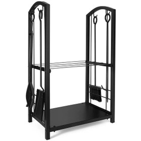 Resim 5 Li İthal Metal Oval Odunluk Raflı Şömine - Soba Maşa Takımı Aksesuar Seti 