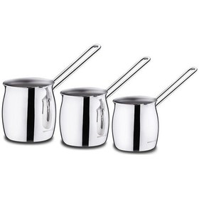 Resim Korkmaz Tombik Paslanmaz Çelik Cezve Seti - 3 Lü Cezve Seti Takımı 