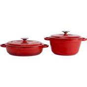 Resim Lava 22 Cm Yuvarlak Derin Tencere-28 Cm Yuvarlak Sığ Kırmızı Herıtage Tencere Seti 