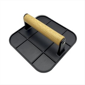 Resim Empoorlium Ahşap Saplı Et Presi 6 Inç Kare Burger Presi Alüminyum Hamburger Parçalama Aleti Izgara ve Sac Tavada Pişirme Için Kullanılır (Yurt Dışından) 