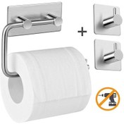 Resim Deltahome Paslanmaz Çelik Tuvalet Kağıtlığı Standı + 2 Askılık Inox 