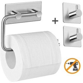 Resim Deltahome Paslanmaz Çelik Tuvalet Kağıtlığı Standı + 2 Askılık Inox 
