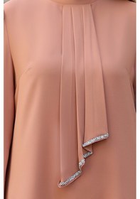 Resim Raika Moda Işıltı Taş Detaylı Büyük Beden Tesettür Tunik Camel 