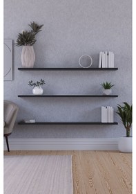 Resim Yankı-BYEG 100 cm 3lü Mat Siyah Mdf Duvar Rafı Gizli Bağlantı Kitaplık 