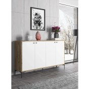 Resim Wood'n Love Hestia 4 Kapaklı Metal Ayaklı 160 cm Çok Amaçlı Dolap Konsol - Atlantik Çam - Beyaz / Siyah 