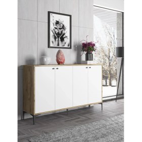 Resim Wood'n Love Hestia 4 Kapaklı Metal Ayaklı 160 cm Çok Amaçlı Dolap Konsol - Atlantik Çam - Beyaz / Siyah 