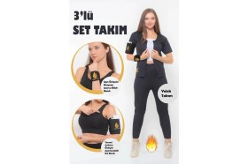 Resim Sauna Suit Sıkılastırıcı Termal Fermuarlı Tayt Takım ve Neopren Spor Bileklik - Koşu Bandı Seti 