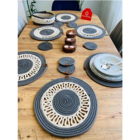 Resim Jütex Home Jüt Hasır Amerikan Servis Supla Bardak Altı ve Sepet 13 Parça 