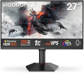 Resim Koorui G2722P 27 İnç Monitör, 200Hz Oyun Monitörü, IPS FHD 1080p,%100 sRGB, Adaptive-Sync, 2x HDMI 2.0 + DP 1.4, Dönebilir VESA 75x75mm, Profesyonel E-Spor Monitörler 
