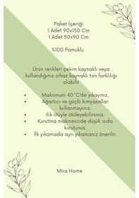 Resim 2 Parça Banyo Havlu Takımı %100 Pamuklu Şah Desen Pembe 