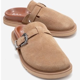 Resim Vesta Toprak Süet Tokalı Hakiki Deri Kadın Burnu Kapalı Terlik Toprak 