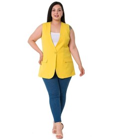 Resim Büyük Beden Tek Düğmeli Süs Cep Kapaklı Sarı Astarlı Yelek-sarı Sarı 