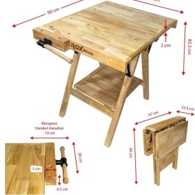 Resim Rox Wood 0338 Mengeneli Katlanır Ahşap Marangoz Çalışma Tezgahı 