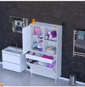 Resim Modilayn Afra 95x173x32,5cm 1 Çekmece, 3 Göz Sepet, 1 Kapak, 4 Raf Dar Alan Banyo Dolabı Beyaz 