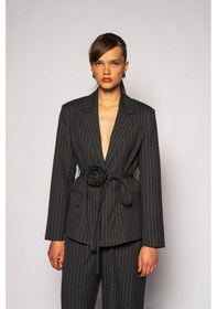 Resim Kadın Antrasit Çizgili Gül Detaylı Blazer Antrasit 