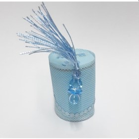 Resim Mavi Püsküllü, Emzikli Silindir Bebek Hediyelik Kutu 12 Adet Mavi 