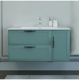 Resim Denko Beyoğlu 100 Cm Mdf Mat Yeşil Banyo Dolabı Takımı, Boy Dolap Yeşil 