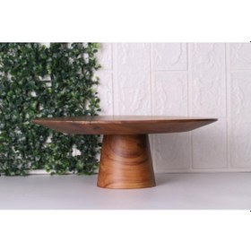 Resim Akasya Pasta Standı Kek Standı Sunumlu Ayaklı Servis Tabağı Kahverengi 