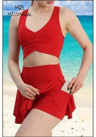 Resim Missmaral Mini Şort Etek Görünümü Etek Içi Şortlu Cepli Spor Tasarım Tenis Deniz Havuz Fitness Kırmızı 1107 Kırmızı 