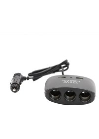 Resim Carub Çakmak Soket 12-24V 120W Kablolu 3lü Soket+2USB 